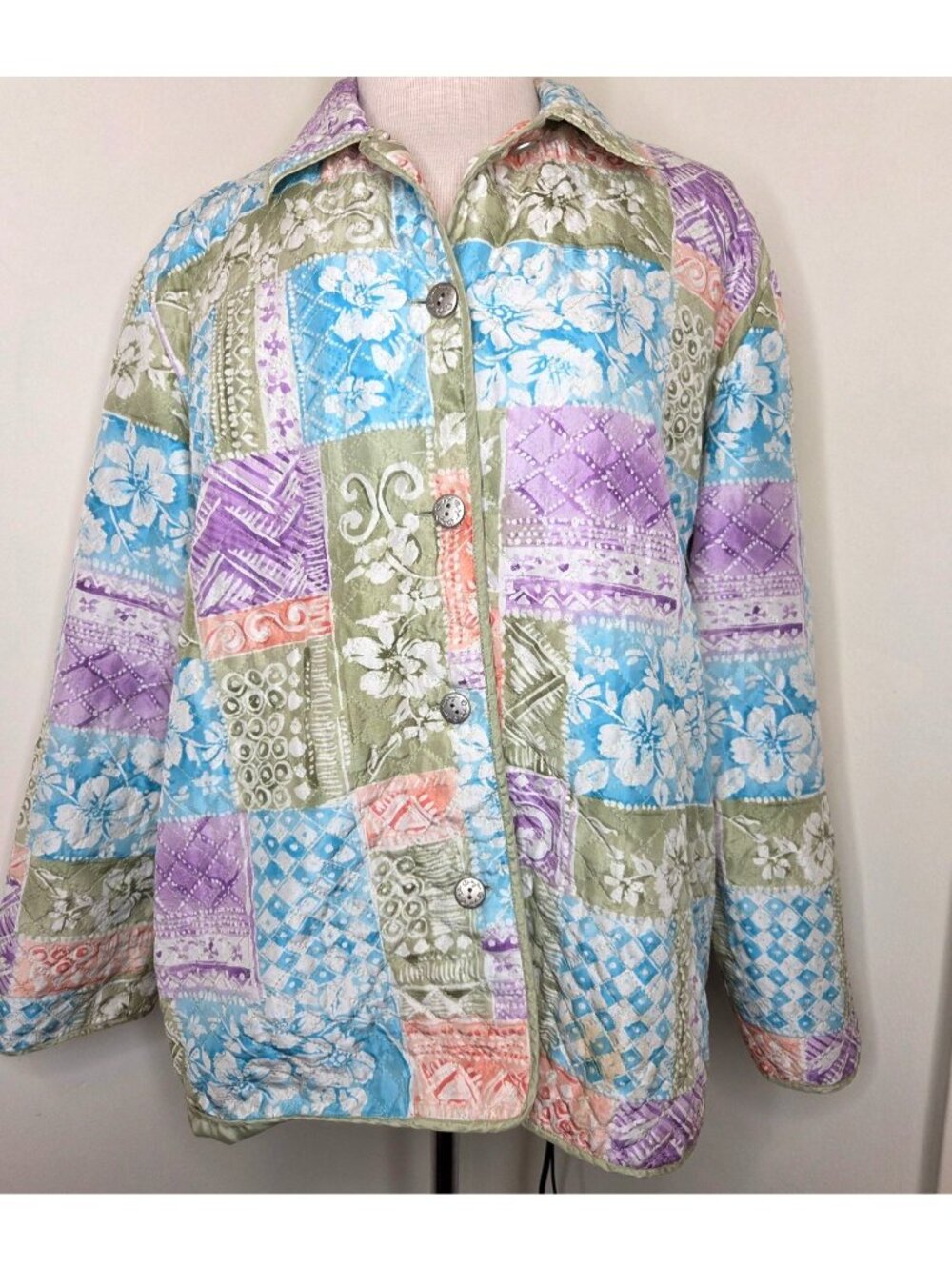 Alfred Dunner Womens Quilted Jacket 14 Floral Patchwork Button front lightweight